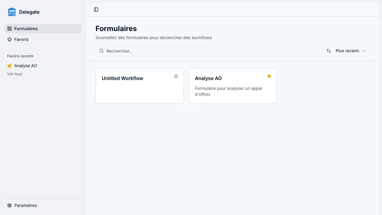 Formulaires — liste des workflows exposés en formulaire