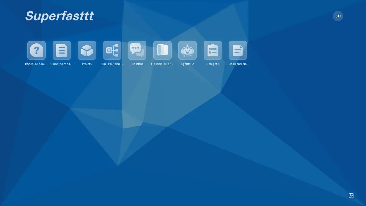 Page d'accueil après connexion : la grille des applications du tableau de bord