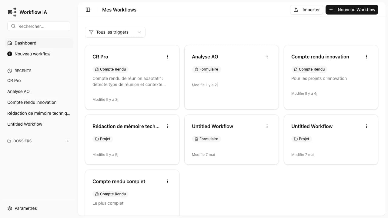 Configuration d'un déclencheur depuis le panneau latéral